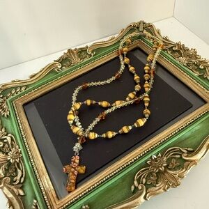Beaded Cross and Rolled Paper Necklace